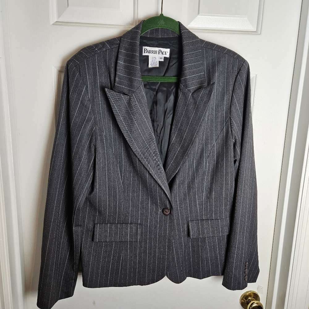 Barrie Pace Women Gray Pinstripe Jacket Size 16 Regular